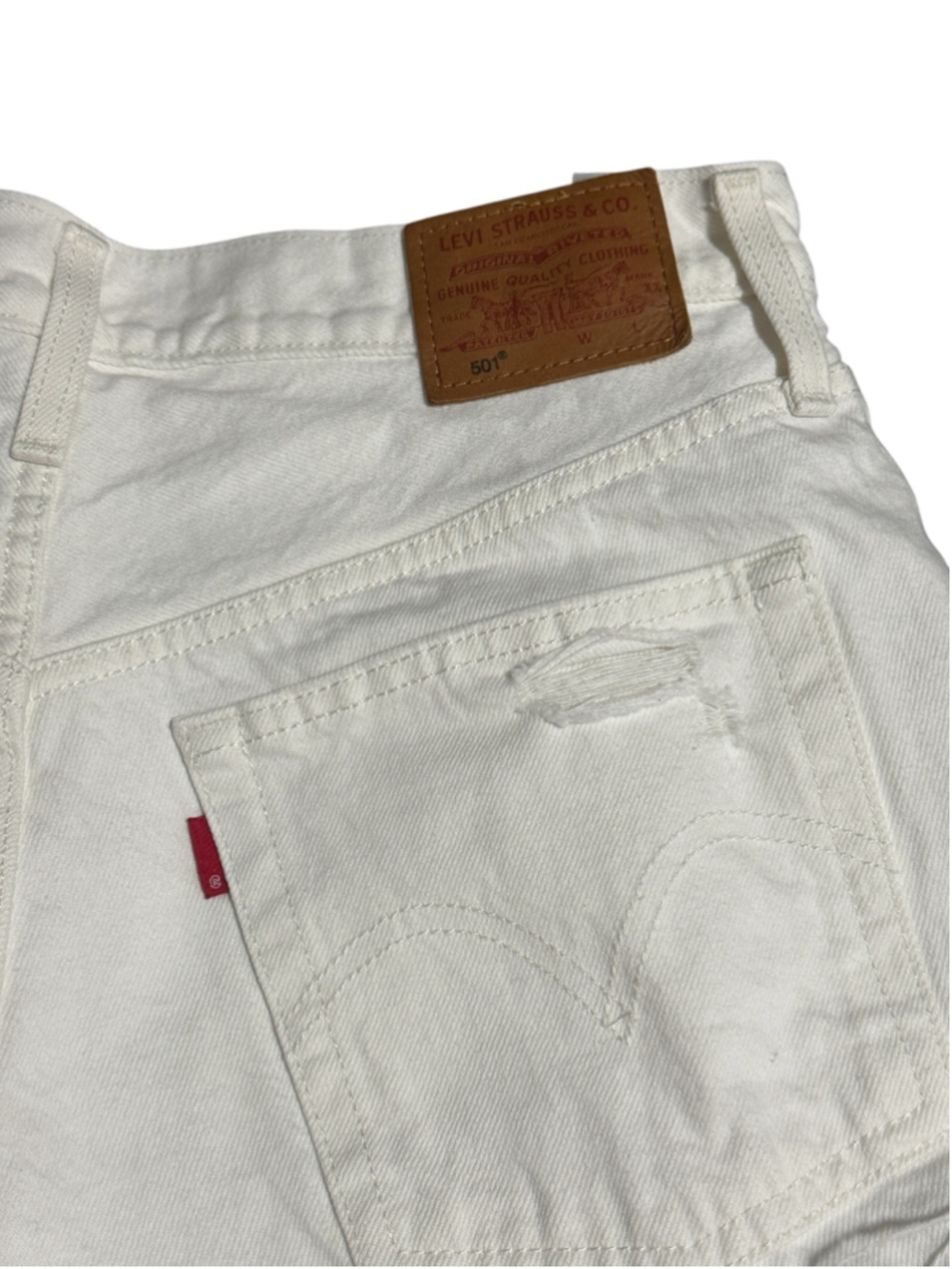Levi's 501 Mid-Rise White Distressed Denim Shorts, 100% cotton, Button fly - Picture 5 of 10